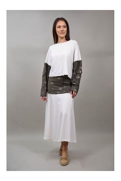 Y TWO WOMEN CROP BLOUSE WITH EMBROIDERY COMBINED QUAINTARA ONE-WAIST KHAKI