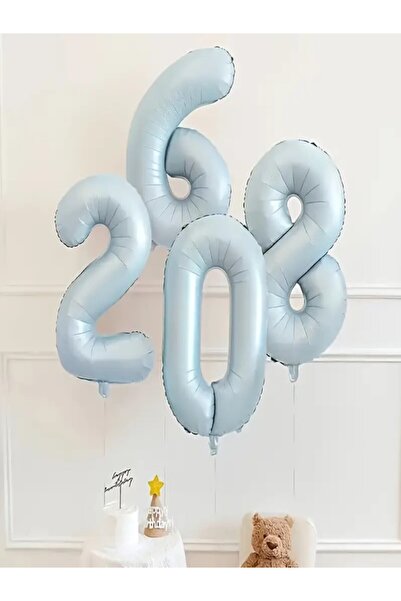 party mix Soft Mavi Rakam Folyo Balon 70 cm | Erkek Bebek & Doğum Günü Süsü | Pastel renk balon