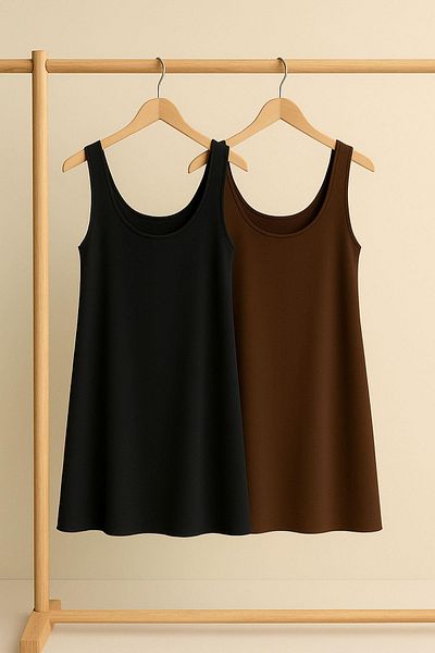 COTENCONCEPT 2 Pieces A-Line Cotton Thick Strap Tank Top Dress