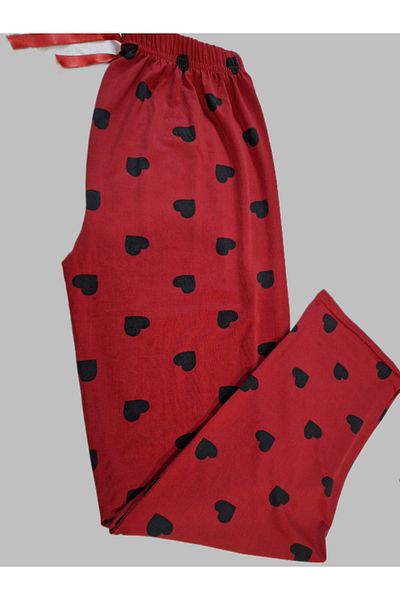 Nisa Women's Large Size Milano Fabric Heart Patterned Loose Pajama Bottoms