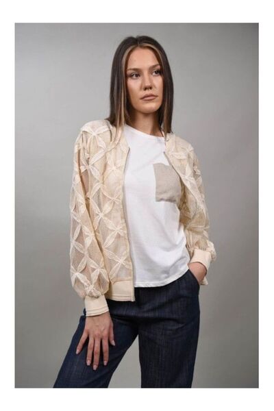 Y TWO WOMEN GEACA BOMBER SEMITRANSPARENTA CU STELUTE DALILA Bej TALIE UNICA