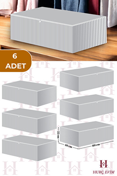 HURCEVİM 6 Adet Çizgili Fermuarlı Hurç - 60x40x22 cm Ekstra Dayanıklı Baza Altı Hurç, Saklama, Organizer