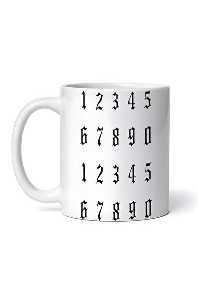 OEM Cană albă personalizată, cu numere gotice, INOVATIX®. 330 ml