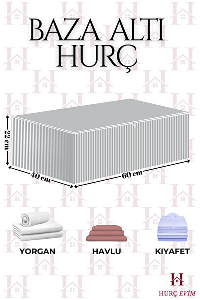 HURCEVİM 6 Adet Çizgili Fermuarlı Hurç - 60x40x22 cm Ekstra Dayanıklı Baza Altı Hurç, Saklama, Organizer
