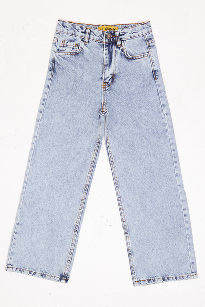 Lexsina Girl's Ice Blue Palazzo Jean High Waist Denim Pants Adjustable Elastic Waist with Buttons Lx300B