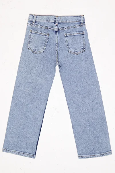 Lexsina Light Blue Girl's Jeans Lycra Loose Jean Trousers Adjustable Elastic Waist Buttoned Lx311A