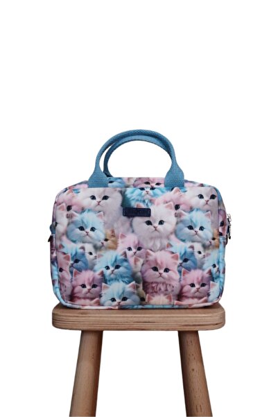BUSRAKAZANCDESİGN Kedi Desenli Beslenme, Yemek Taşıma Çantası , Lunch Bag
