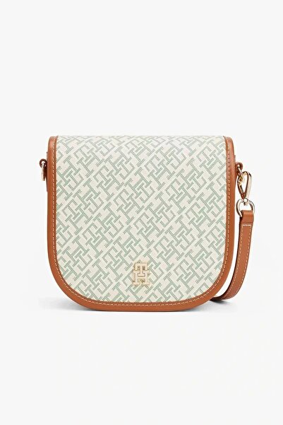 Tommy Hilfiger Th Monoplay Leather Saddle Bag Women's Green Crossbody Bag Aw0...