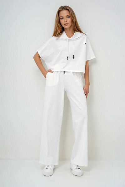 VAGGON Set de pantaloni supradimensionați cu glugă albă și cu buzunare duble pentru femei Prmx13633