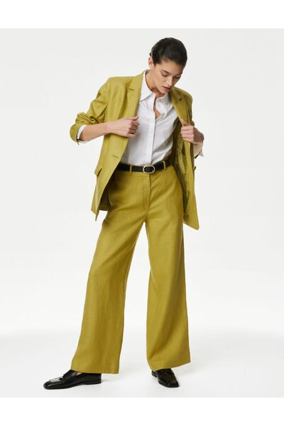Marks & Spencer Yüksek Bel Wide Leg Saf Keten Pantolon