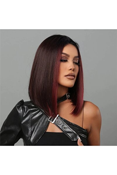 animis beauty Peruca Saten cu suvite Burgundy, fara breton, fibra sintetica cu aspect natural, par drept, 36 cm