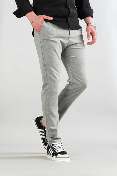 bombe Men's Gray Flexible Lycra Ankle Length Casual Comfortable Side Pocket Fabric Trousers