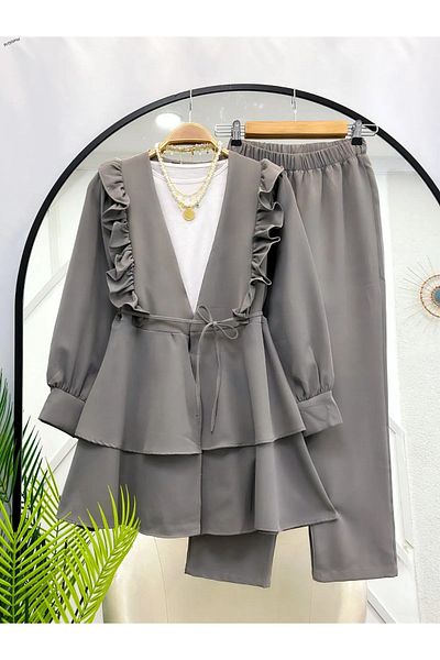 VOLT CLOTHİNG Kadın Nilüfer Fırfırlı Klasik İkili Takım