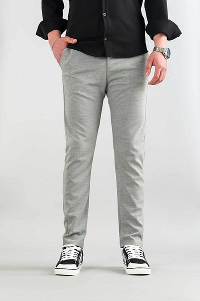 bombe Men's Gray Flexible Lycra Ankle Length Casual Comfortable Side Pocket Fabric Trousers