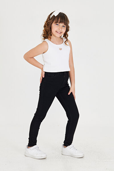 Lexsina Kız Çocuk Siyah Dar Paça Jean Likralı Pantolon LX322