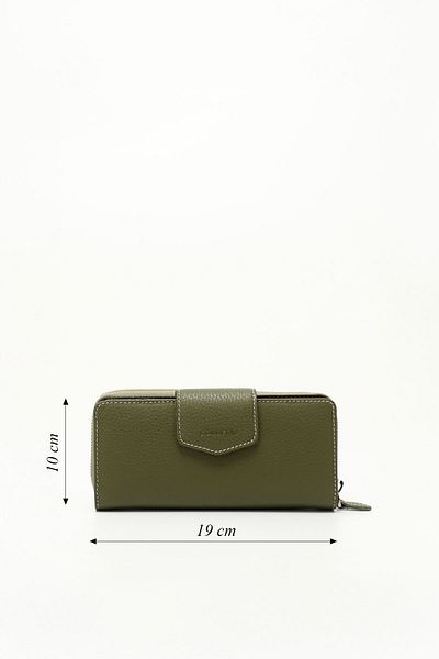 GÖNDERİ(R) Women's Green Brown Horizontal Genuine Leather Wallet