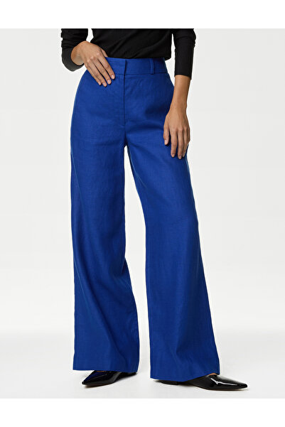 Marks & Spencer Wide Leg Saf Keten Pantolon