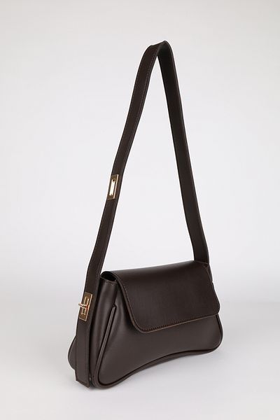 NOTHING Women's Bitter Brown Adjustable Gold Lock Strap Covered Baguette Bag Alessa