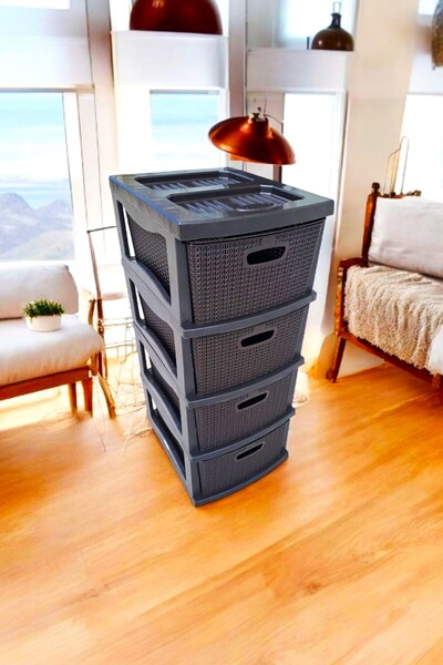 SWENCRAFT Lüks Örgü Raddan Komodin 4 Çekmeceli Büyük Boy Modern Tasarım Plast...