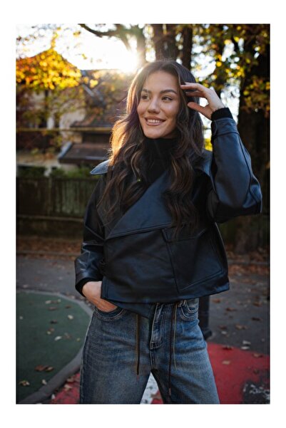 Y TWO WOMEN GEACA PETRECUTA CU EFECT DE PIELE MIA CASUAL CHIC TALIE UNICA Negru