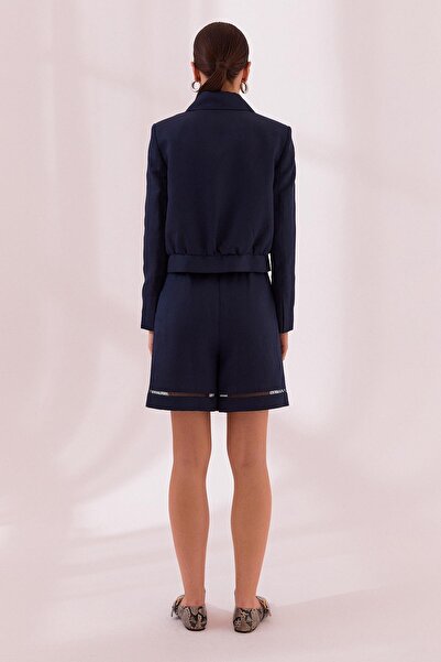 Naar Kadın Yüksek Bel Diz Üstü Boy Cepli İnce Kumaş Lacivert Şort NAAR12409-LACİVERT