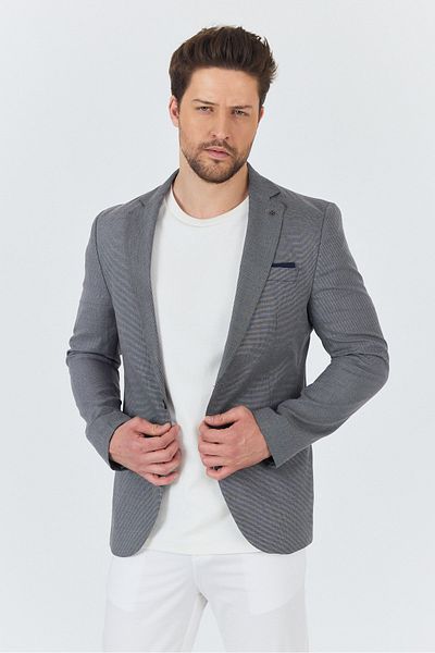 Frappoli Ανδρικό αθλητικό μπλέιζερ Zenova με υφή Navy-Gray από ύφασμα Polyviscon Slim Fit
