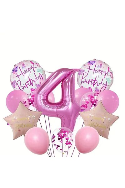 CANSIN 4 Years Old Pink Number Foil Balloon Set