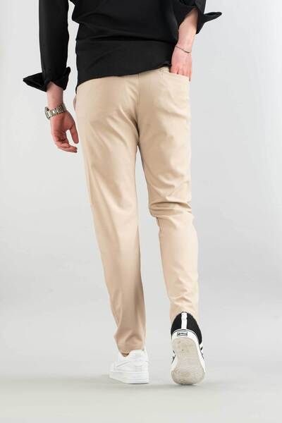 bombe Ανδρικό μπεζ εύκαμπτο Lycra ύφασμα παντελόνι μέχρι τον αστράγαλο casual άνετο με πλαϊνές τσέπες