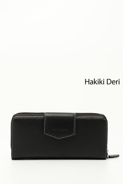 GÖNDERİ(R) Women's Black to Anthracite Horizontal Genuine Leather Wallet