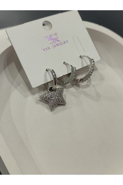 Bijutek Bijouterie Silver Cz - Pearls - Heart & Butterfly Pattern Dangle Multi Metal Women Earrings Jewelry 2