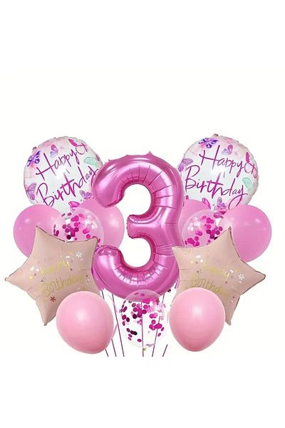 CANSIN 3 Years Old Pink Number Foil Balloon Set