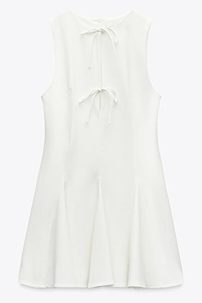 VAGGON Women Ecru Flared Skirt Lacing Detail Sleeveless Zipper Woven Dress Vs00147