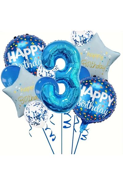 CANSIN 3 Year Old Blue Number Balloon Set