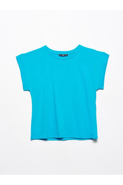 Dilvin 3504 Tricou din bumbac pieptănat cu gât crew-albastru