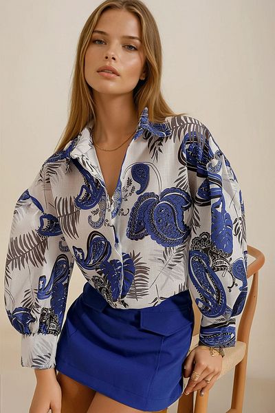 VAGGON Cămașă țesătă din in, cu modele etnice, prințesă Saks Vgn-x10397