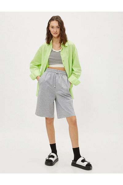 OXVİN 2' li Comfort Label Bağcıklı Oversize Uzun Kadın Bermuda Şort