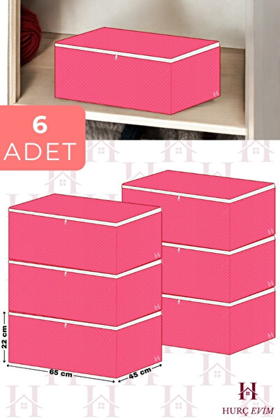 HURCEVİM 6 Adet Fuşya Kapitoneli Fermuarlı Baza Altı Hurç - 65x45x22 cm Büyük Boy Bazaaltı Saklama Seti