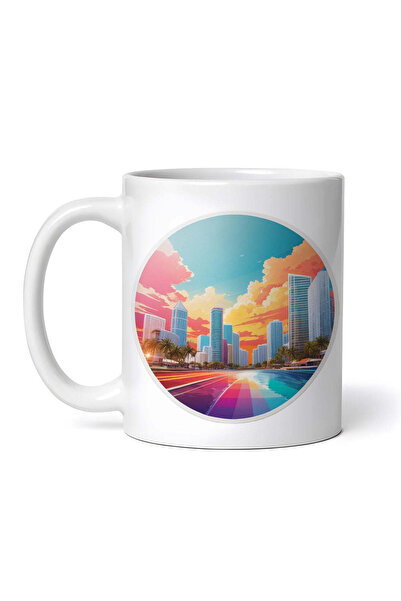 OEM Cană albă personalizată, zgârie-nori Miami City, INOVATIX®. 330ml