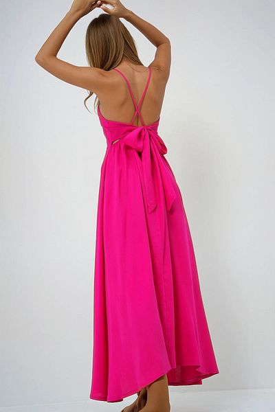 VAGGON Women's Fuchsia Rope Strap Back Tie Detailed Maxi Length Summer Dress Prmx13471