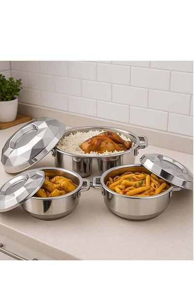 ALSAIF 3-Piece Crystal Hot Pot Set Silver 2500ml