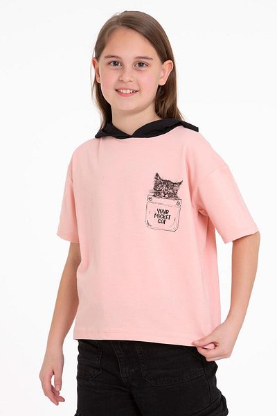 zepkids Tricou pentru fetiță, cu mânecă scurtă, imprimat culoare somon