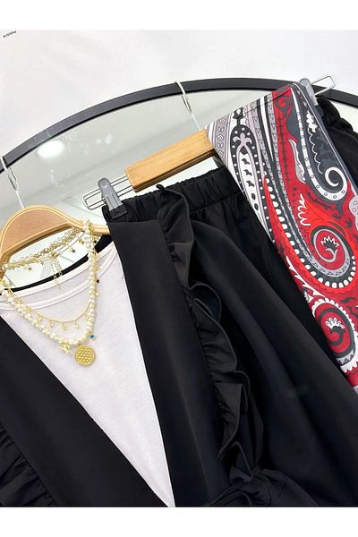 VOLT CLOTHİNG Kadın Nilüfer Fırfırlı Klasik İkili Takım