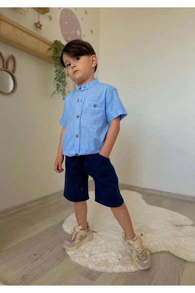 Baby Jeliboom Linen Shirt Joger Shorts 2'Li Summer Boy Set