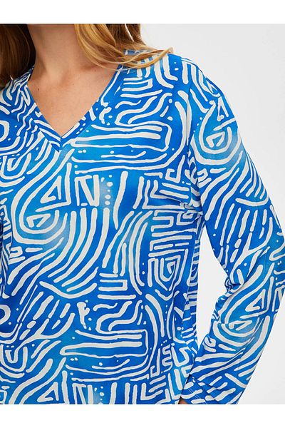Faik Sönmez Tricou cu mâneci 3/4 cu decolteu în V cu model abstract 25YUS25TSH096