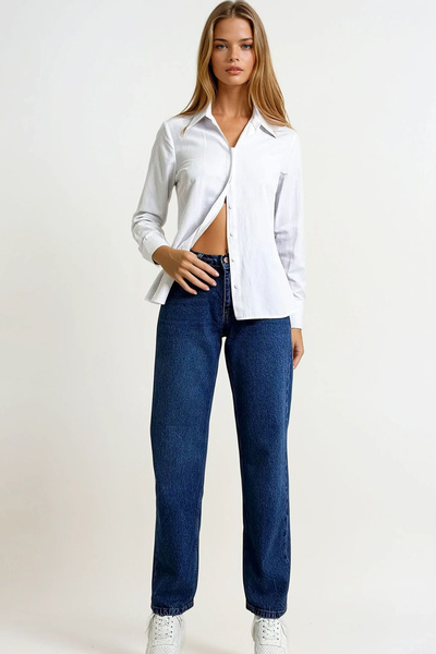 VAGGON Women's Dark Blue High Waist Washed Palazzo Jean Trousers Prmx13306