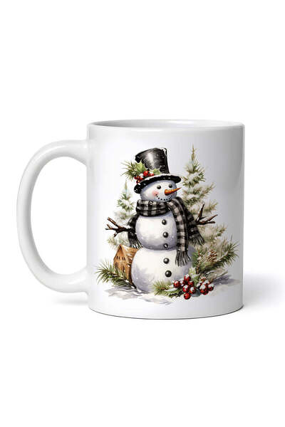 OEM Cană albă personalizată, Om de zăpadă cu pălărie neagră, Inovatix®. 330 ml