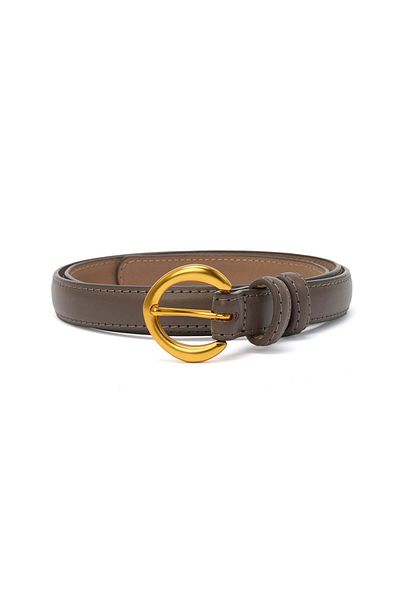 JOLAR. Women's belt, JOLAR. thin elegant genuine leather, classic gold buckle, Grey