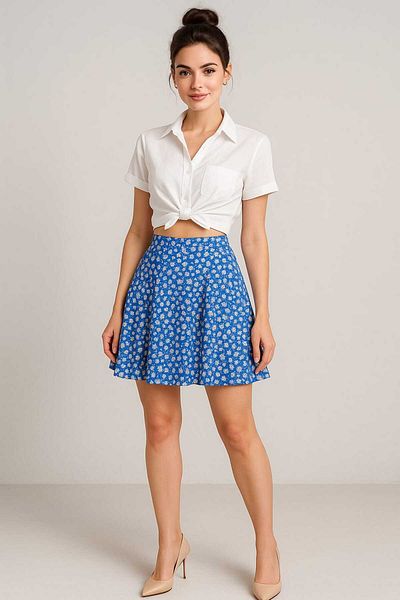 gigigiyim Daisy Patterned Women's Skirt with Shorts Blue