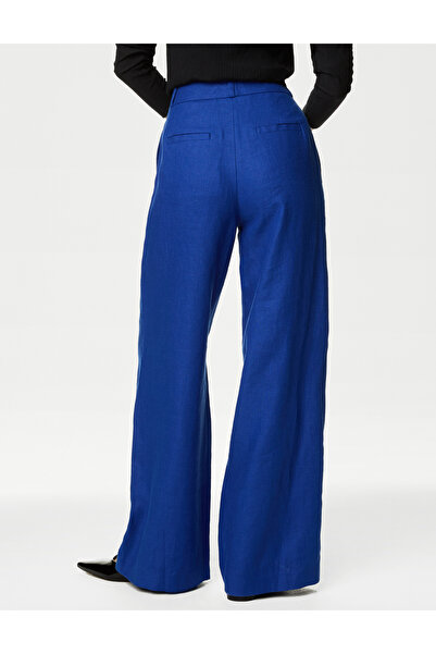 Marks & Spencer Wide Leg Saf Keten Pantolon