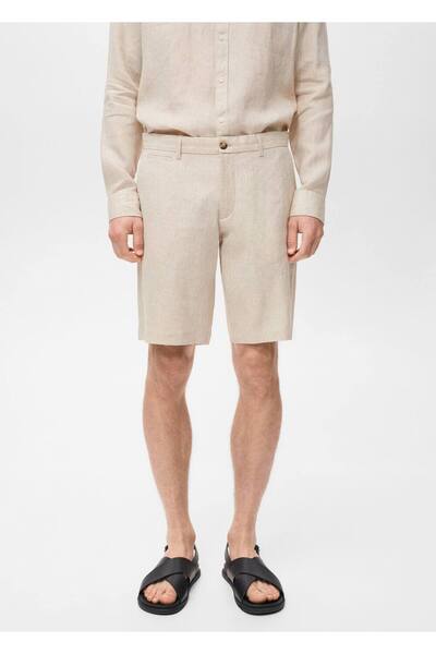 MANGO Man Dar kesim %100 keten bermuda şort